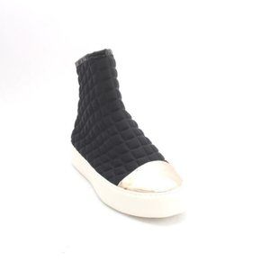 ITALIAN Black Gold / Fabric Leather Zip Ankle Boot